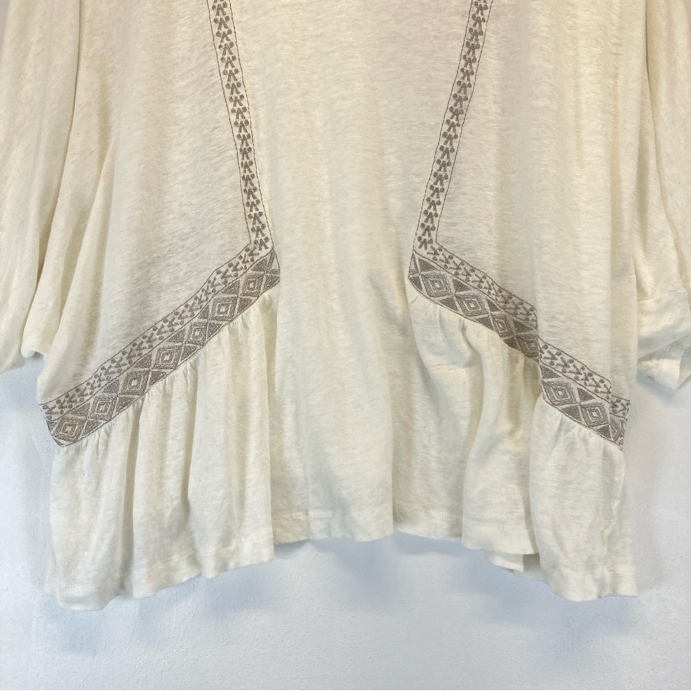 Anthropologie Akemi + Kin Top Women 100% Linen Embroidered Ivory Silver XL - Picture 2 of 11